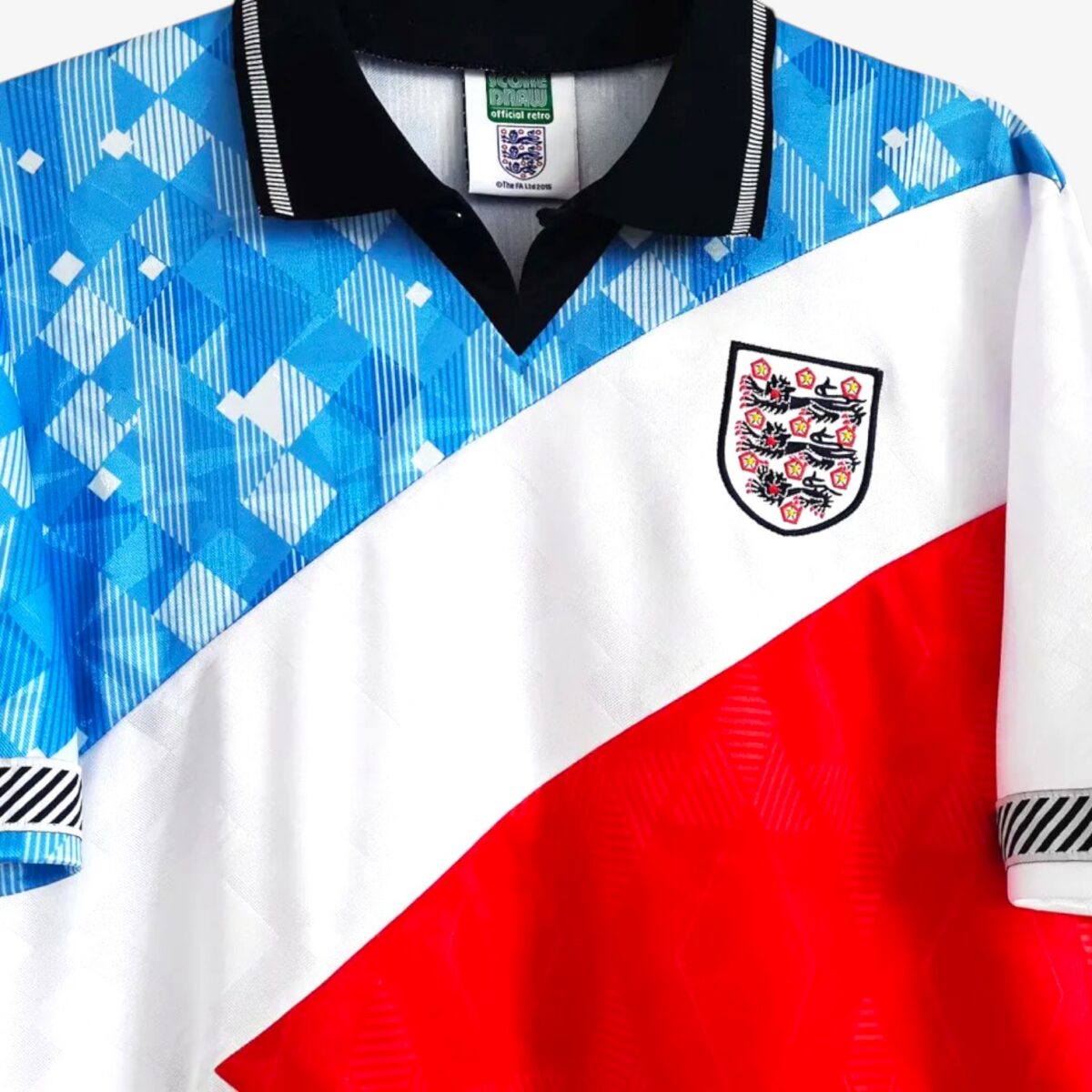 England Blue White Red Retro Jersey 1990 - Image 4